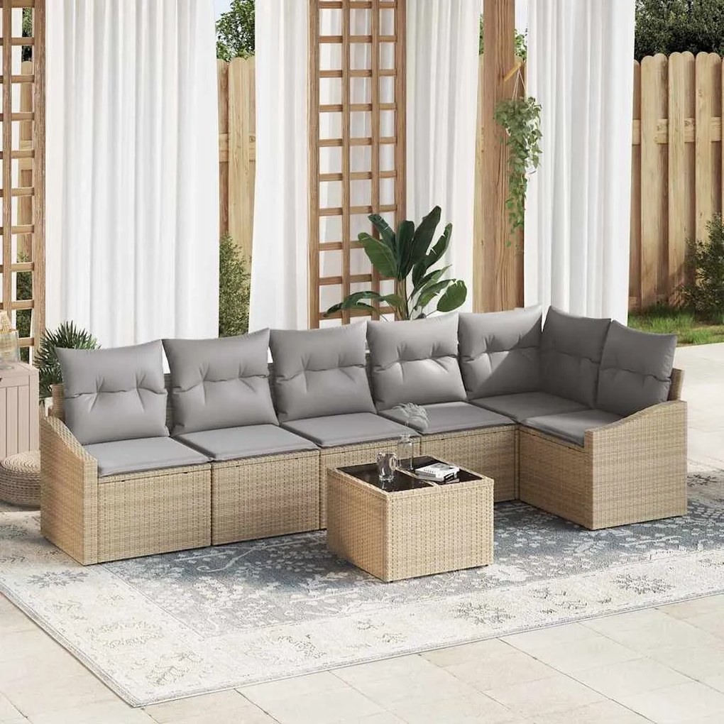 vidaXL Σετ Καναπέ Κήπου 7 pcs Μπεζ Πολυ ράταν