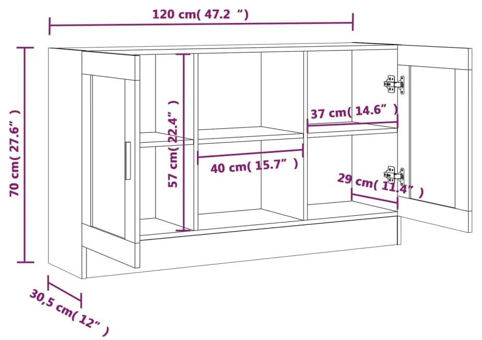 Βιτρίνα Γκρι Sonoma 120x30,5x70 εκ. από Επεξεργασμένο Ξύλο - Γκρι