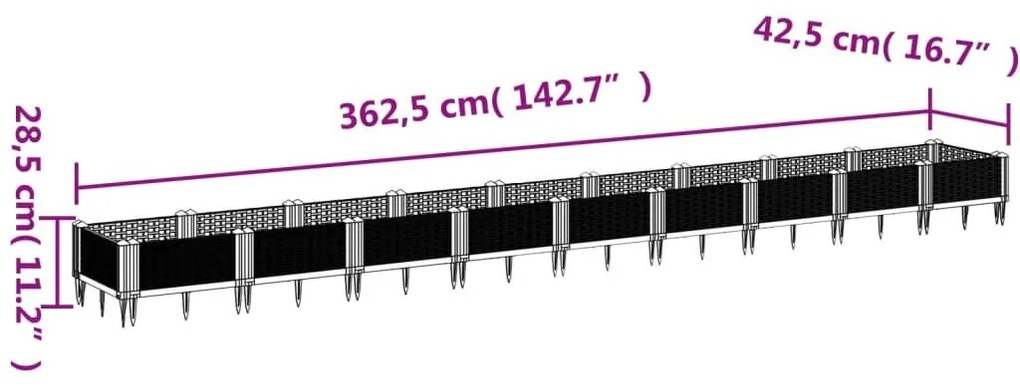 Ζαρντινιέρα με Πασσάλους Γκρι 362,5x42,5x28,5εκ. Πολυπροπυλένιο - Γκρι