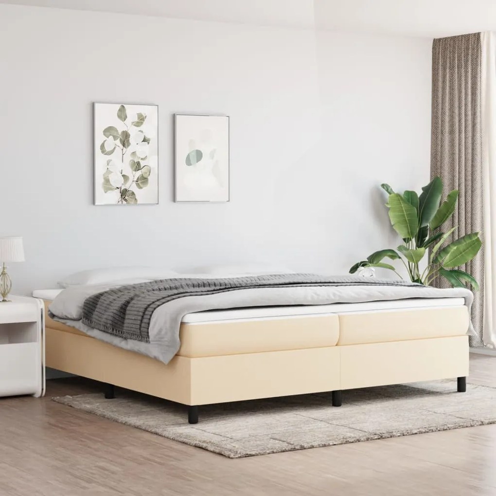 Κρεβάτι Boxspring με Στρώμα Κρεμ 200x200 εκ. Υφασμάτινο - Κρεμ