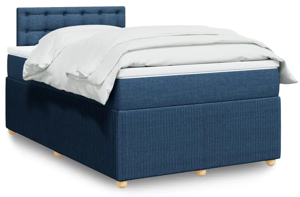 vidaXL Κρεβάτι Boxspring με Στρώμα Μπλε 120x200 εκ. Υφασμάτινο