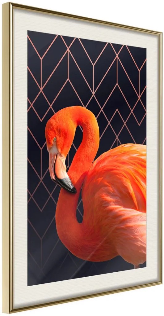 Αφίσα - Orange Flamingo - 20x30 - Χρυσό - Με πασπαρτού