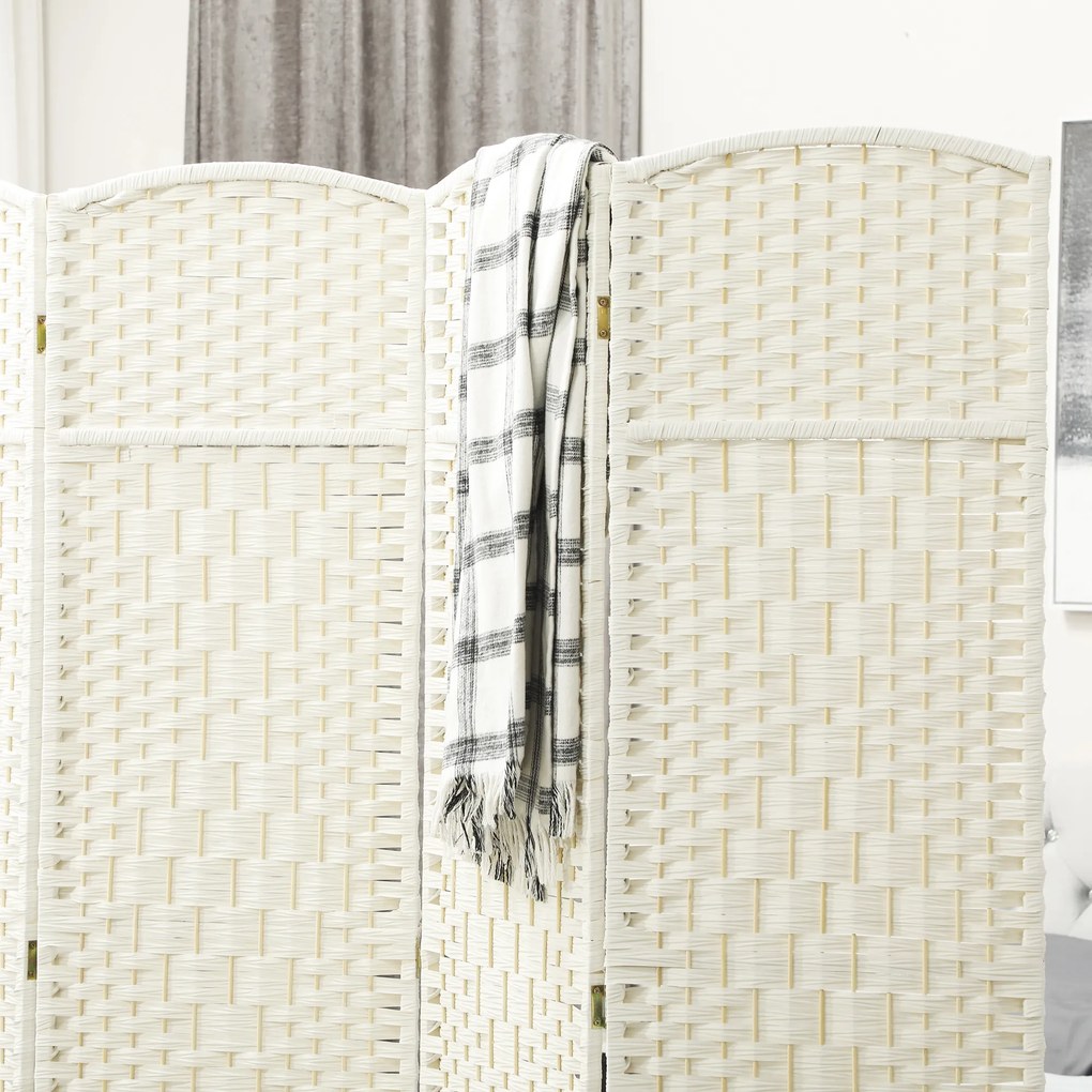 HOMCOM Διαχωριστικό χώρου, 4 πτυσσόμενο διαχωριστικό, σχέδιο πλέξης, ξύλο πεύκου, λευκό