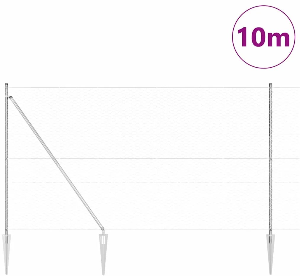 vidaXL Φράχτης με Στήλες. Ασημί 1.6 x 10 m Ατσάλι με επικάλυψη PVC