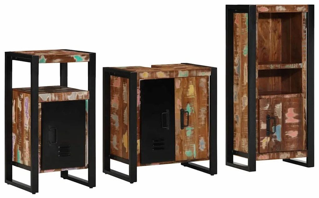 vidaXL Σετ Επίπλων Μπάνιου με συρτάρι 3 pcs Στερεό Ανακτηθέν Ξύλο