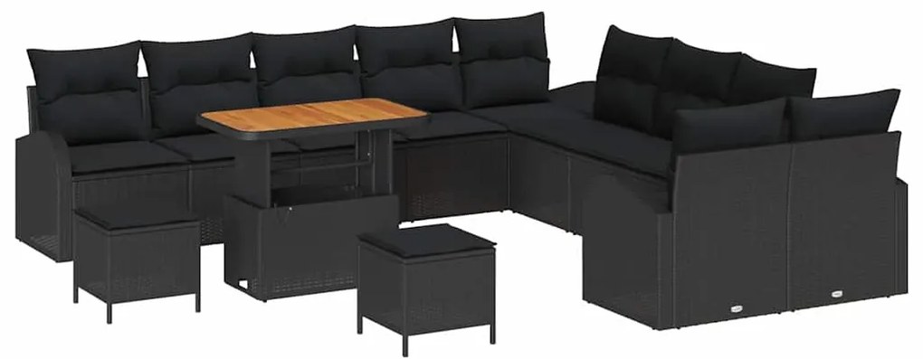 vidaXL Σετ Καναπέ Κήπου με μαξιλάρι 13 pcs Μαύρο Πολυ ράταν