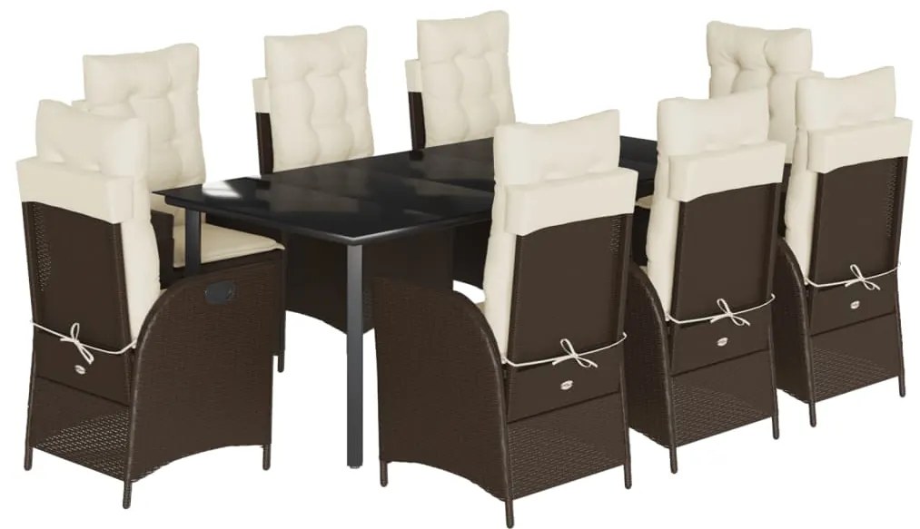 vidaXL Σετ Τραπεζαρίας Κήπου 9 τεμ. Καφέ Συνθετικό Ρατάν με Μαξιλάρια