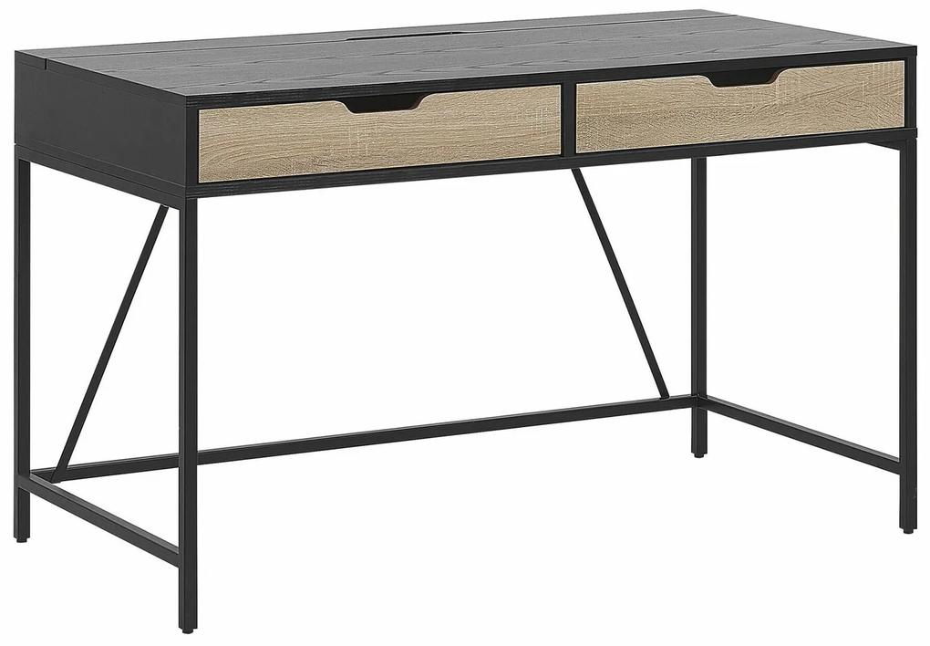 Τραπέζι γραφείου Berwyn 385, Με συρτάρια, 75x120x60cm, 31 kg, Ανοιχτό χρώμα ξύλου, Μαύρο | Epipla1.gr