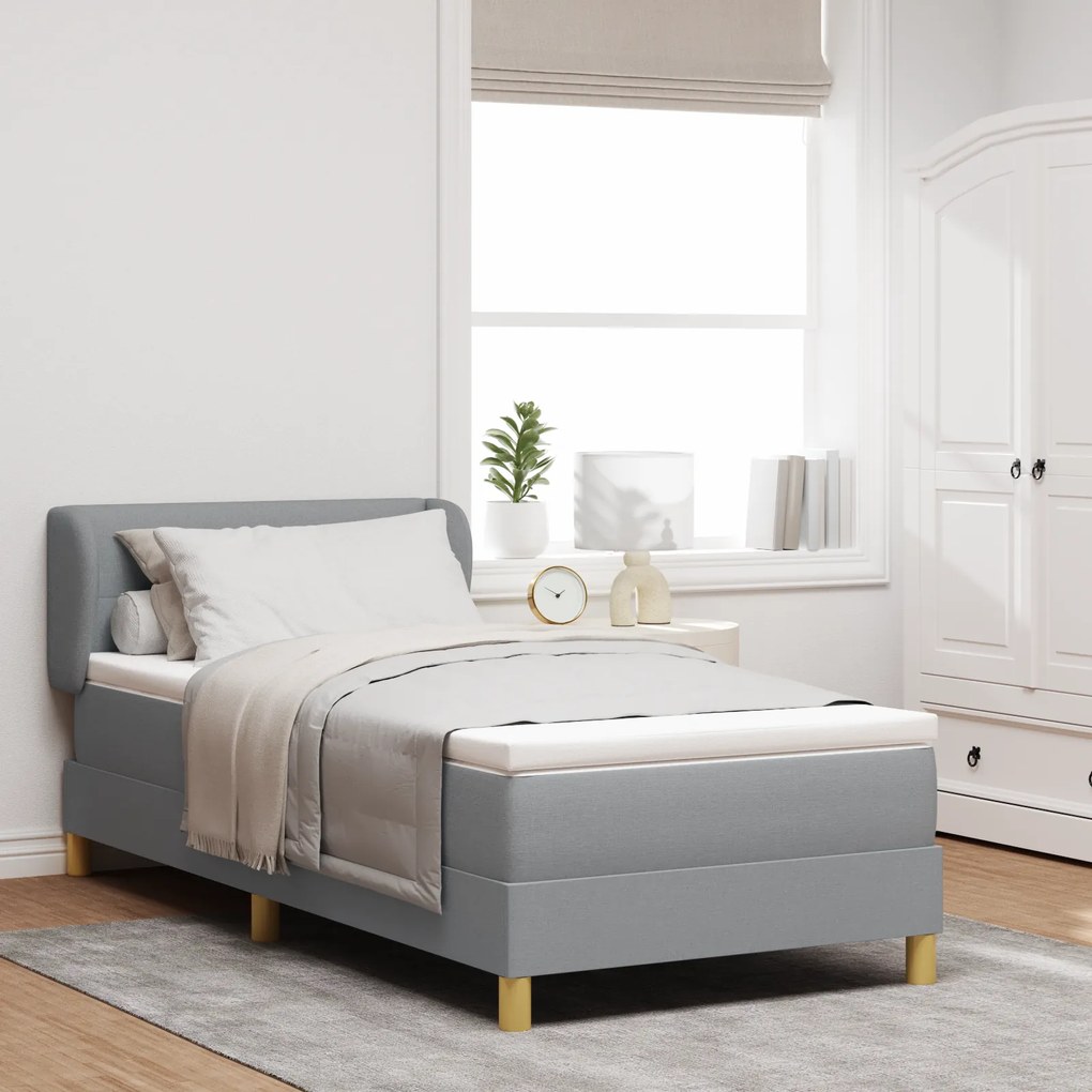 vidaXL Κρεβάτι Box Spring με Στρώμα σε Ανοιχτό Γκρι, 90x200 εκ., Ύφασμα