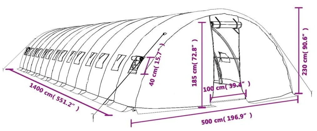 Θερμοκήπιο με Ατσάλινο Πλαίσιο Λευκό 70 μ² 14 x 5 x 2,3 μ. - Λευκό