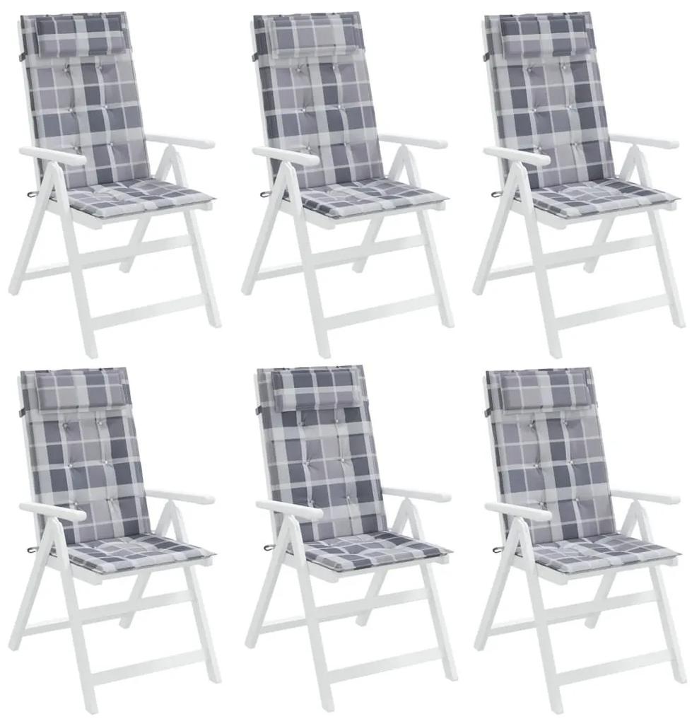 Μαξιλάρια Καρέκλας με Ψηλή Πλάτη 6 τεμ Γκρι Καρό Ύφασμα Oxford - Γκρι