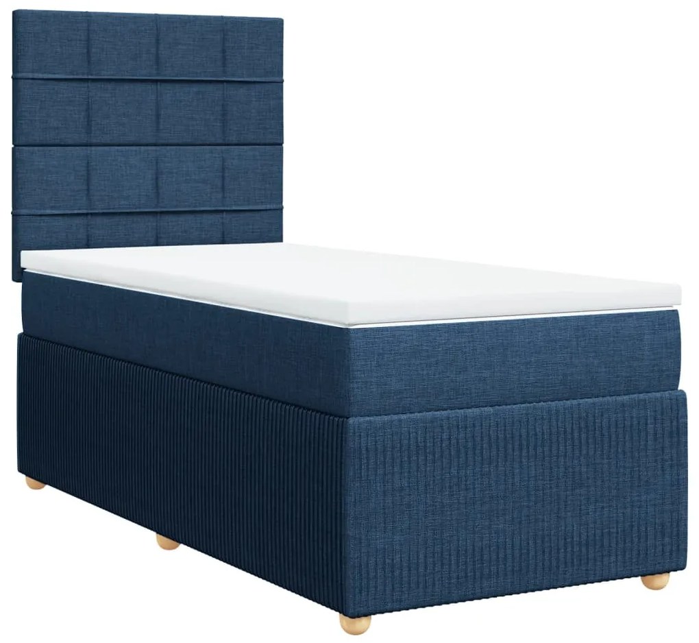 vidaXL Κρεβάτι Boxspring με Στρώμα Μπλε 90x200 εκ.Υφασμάτινο