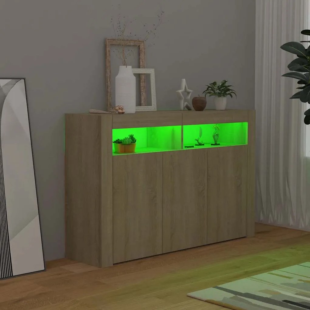 vidaXL Μπουφές με LED Sonoma Δρυς 115,5 x 30 x 75 εκ.