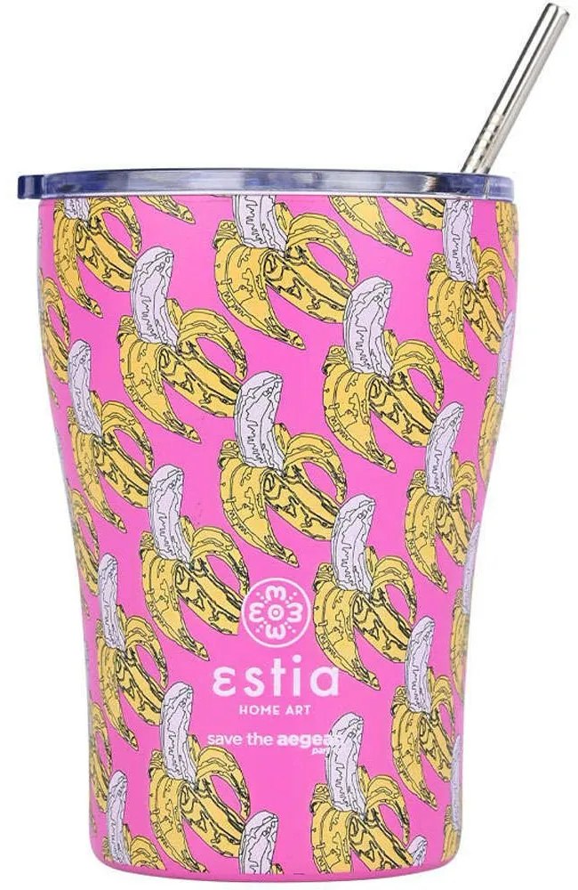 Ποτήρι - Θερμός Με Καλαμάκι Save The Aegean Banana Swirl 01-23072 350ml Multi Estia