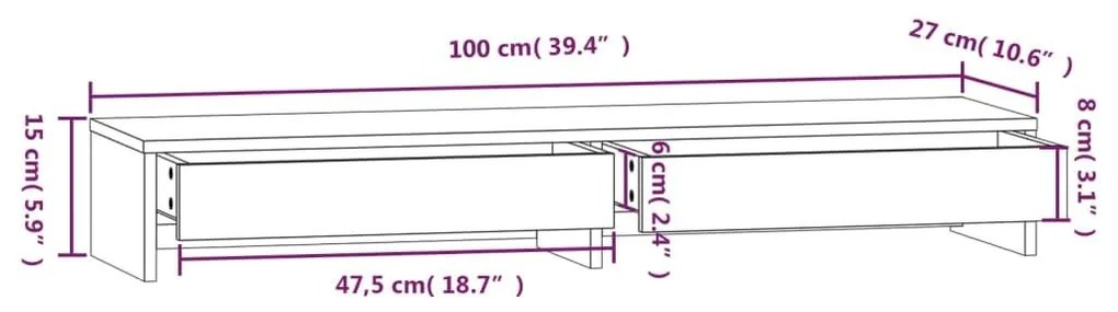 Βάση Οθόνης Καφέ 100 x 27 x 15 εκ. από Μασίφ Ξύλο Πεύκου - Καφέ