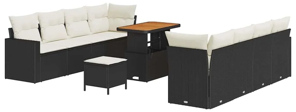 vidaXL Σετ Καναπέ Κήπου Ρυθμιζόμενο ύψος 11 pcs Μαύρο συνθετικό ρατάν