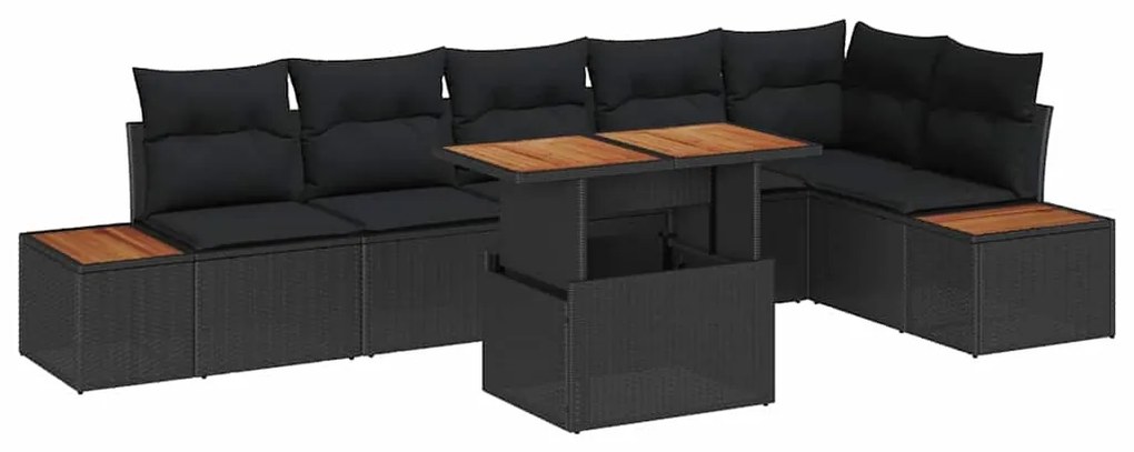 vidaXL 7 τεμαχίων Σετ Καναπέ Κήπου με Μαξιλάρια Μαύρο Πολυεστέρας