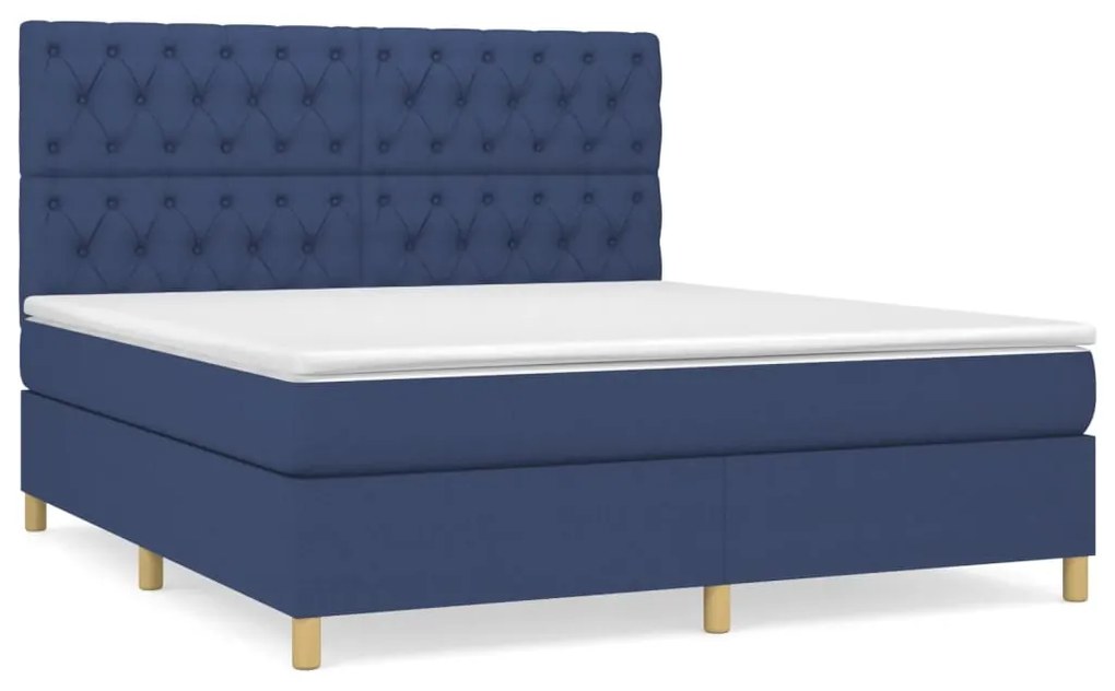 Κρεβάτι Boxspring με Στρώμα Μπλε 160x200 εκ. Υφασμάτινο - Μπλε