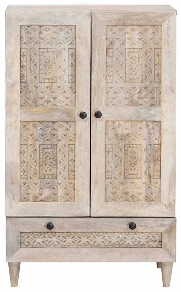 vidaXL Highboard με συρτάρι Λευκό 60 x 33 x 100 εκ. Μασίφ ξύλο μάνγκο