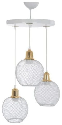 VIVIDUS 201-0021 Vintage Κρεμαστό Φωτιστικό Πλέγμα Τρίφωτο 3 x E27 IP20 Λευκό και Χρυσό Μέταλλο-Μ32 x Π32 x Υ70cm Globostar 201-0021 Χρυσό