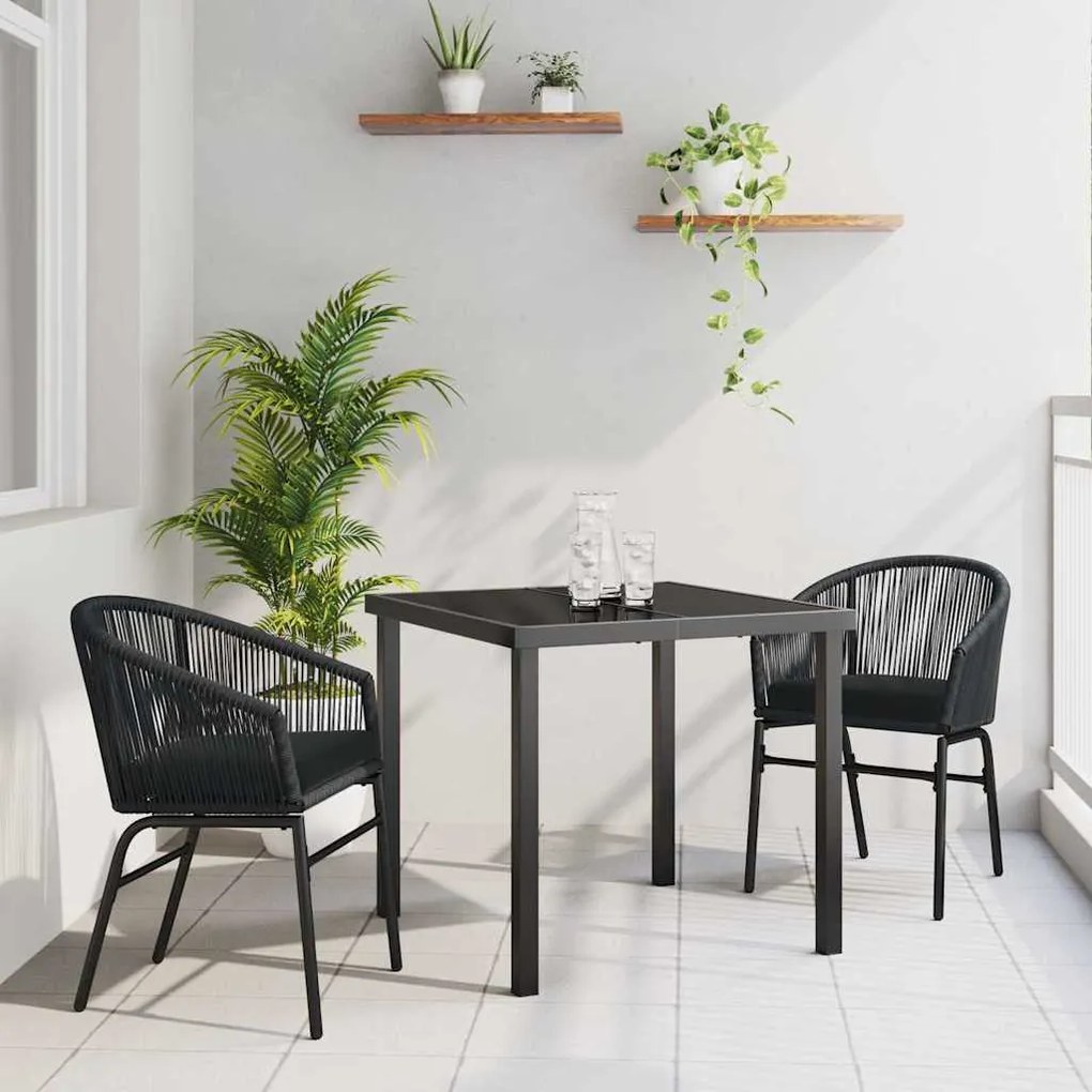 vidaXL Σέτ φαγητού για κήπο 3 pcs Μαύρο Πολυ ράταν