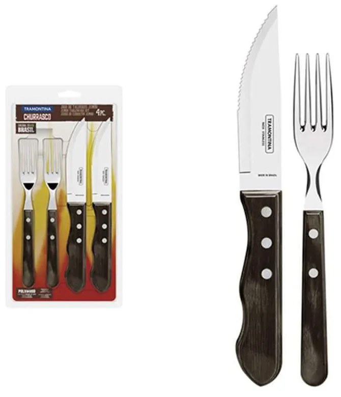 Μαχαιροπίρουνα Jumbo Churrasco (Σετ 4Τμχ) 020.21198.408 Inox-Brown 4 τμχ Stainless Steel