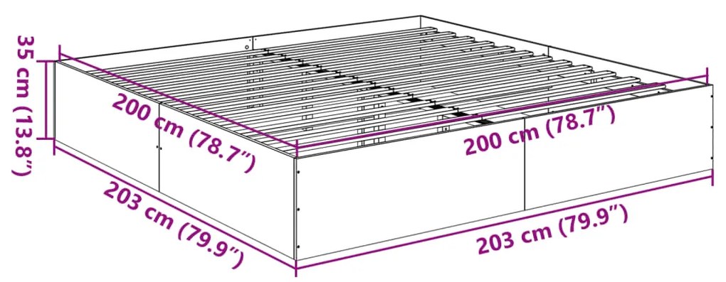 Πλαίσιο Κρεβατιού Λευκό 200 x 200 εκ. από Επεξεργασμένο Ξύλο - Λευκό