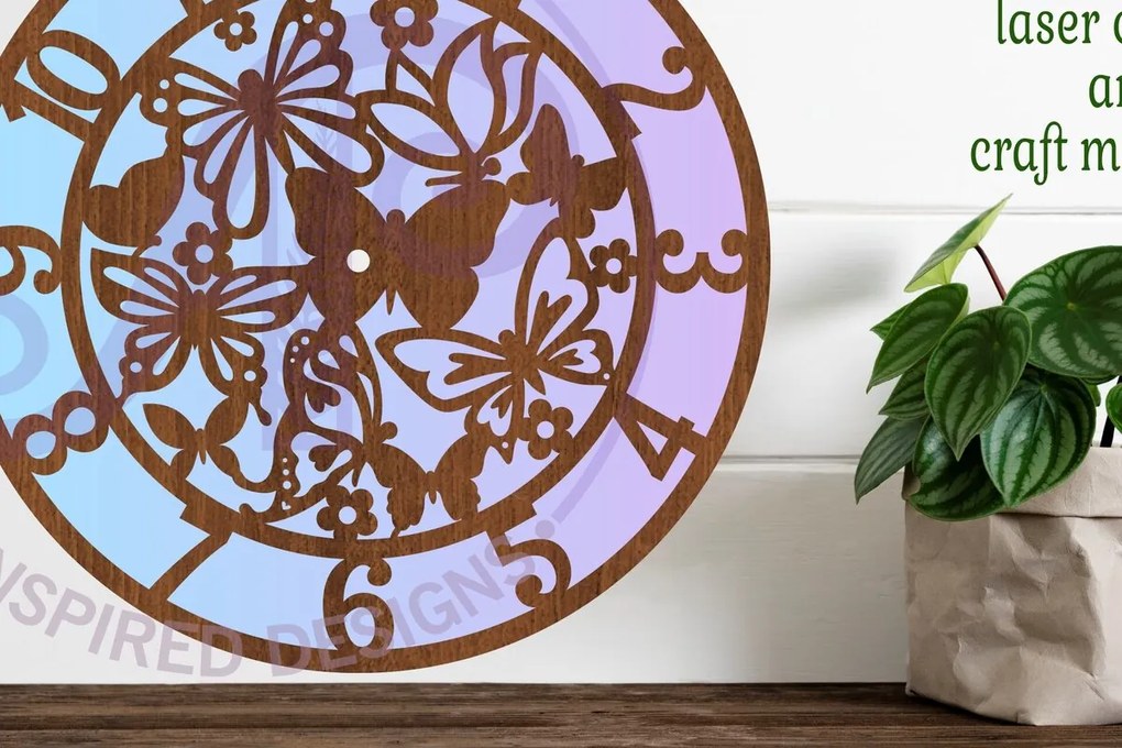 Σετ των 3 Intra απο ξύλο plywood 3mm-4mm πάχος Ρολόι τοίχου Butterfly  Cut  Δίασταση 8x8 cm INTRAFABR-85418152