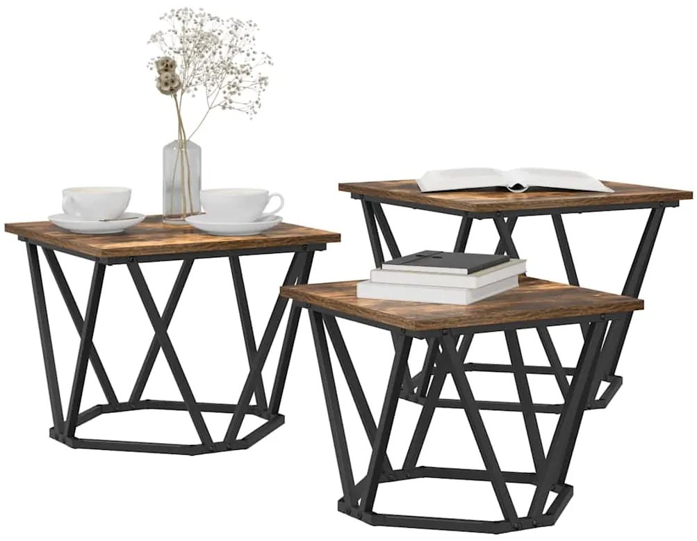 vidaXL Τραπεζάκι σαλονιού 3 pcs Καπνιστή δρυς 50 x 50 x 40 cm