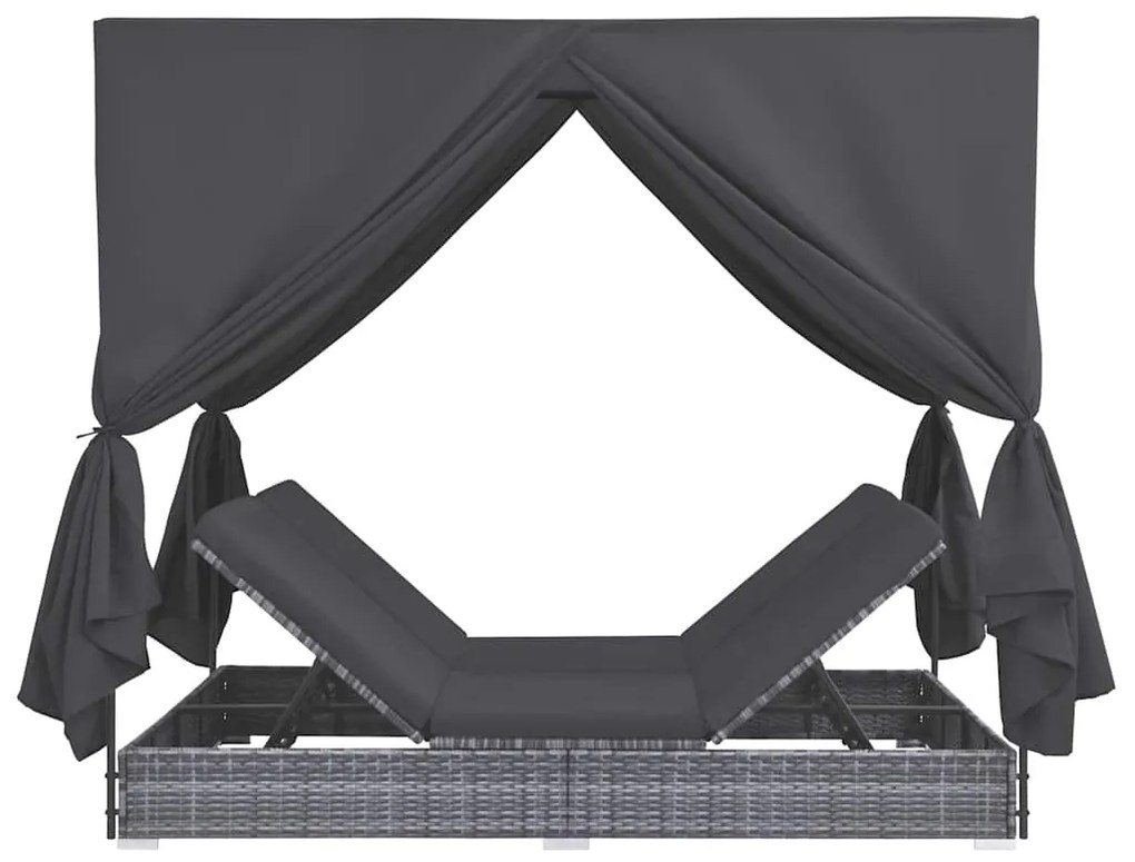 vidaXL Ξαπλώστρα Διπλή Γκρι από Συνθετικό Ρατάν με Κουρτίνες