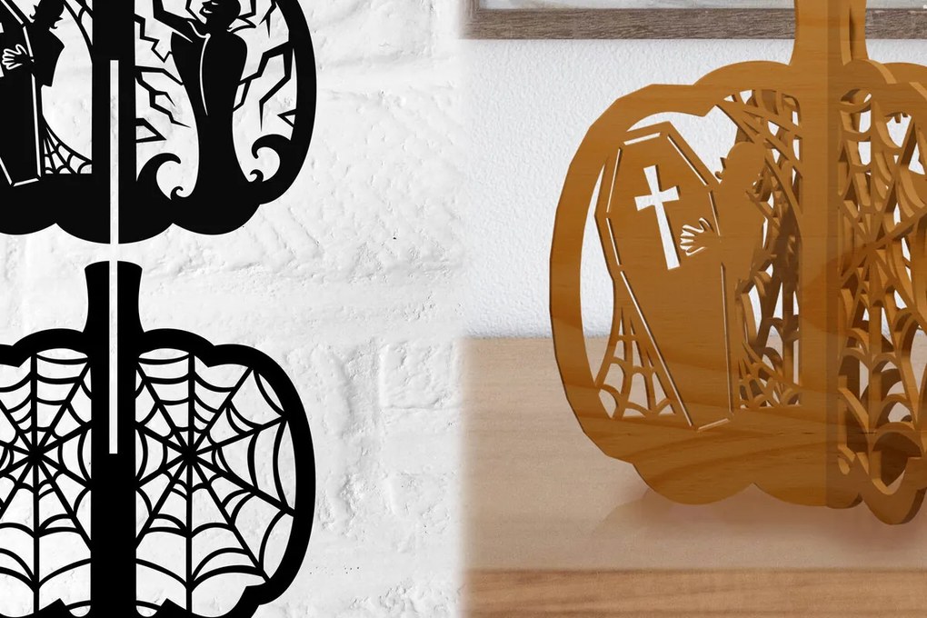 Σετ των 2 Intra απο ξύλο plywood 3mm-4mm πάχος Τρισδιάστατη κολοκύθας Δίασταση 15x15 cm INTRAFABR-79137456