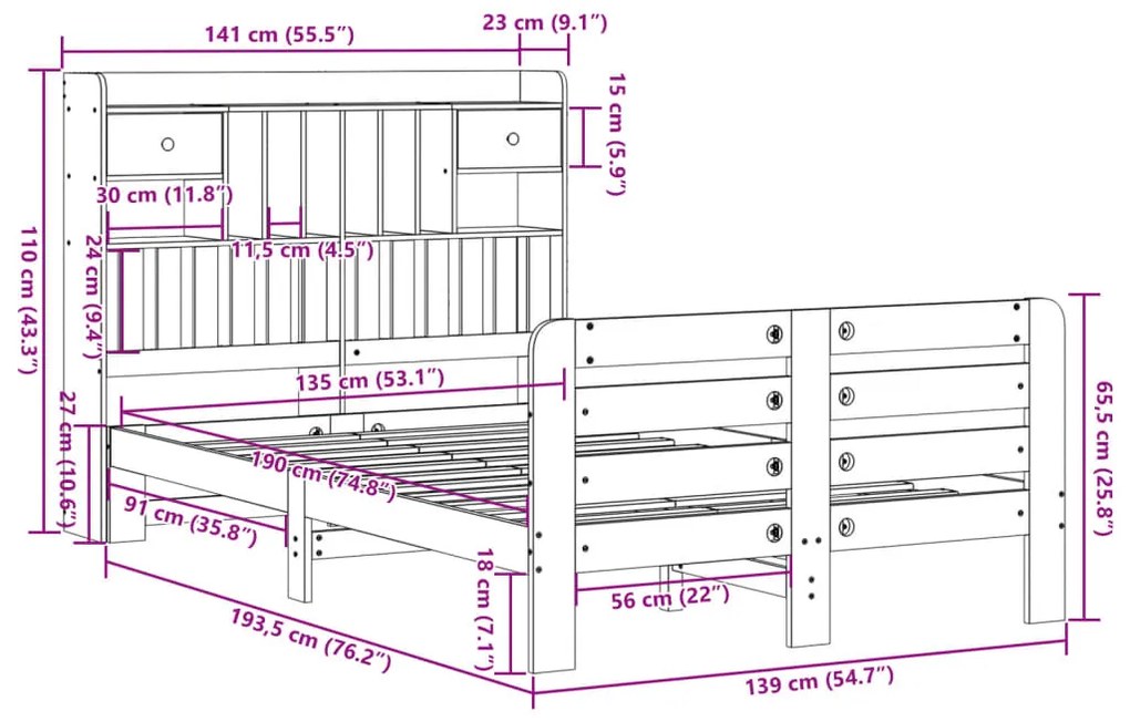 ΚΡΕΒΑΤΙ ΒΙΒΛΙΟΘΗΚΗ ΧΩΡΙΣ ΣΤΡΩΜΑ ΛΕΥΚΟ 135X190 ΕΚ ΜΑΣΙΦ ΠΕΥΚΟ 3309987