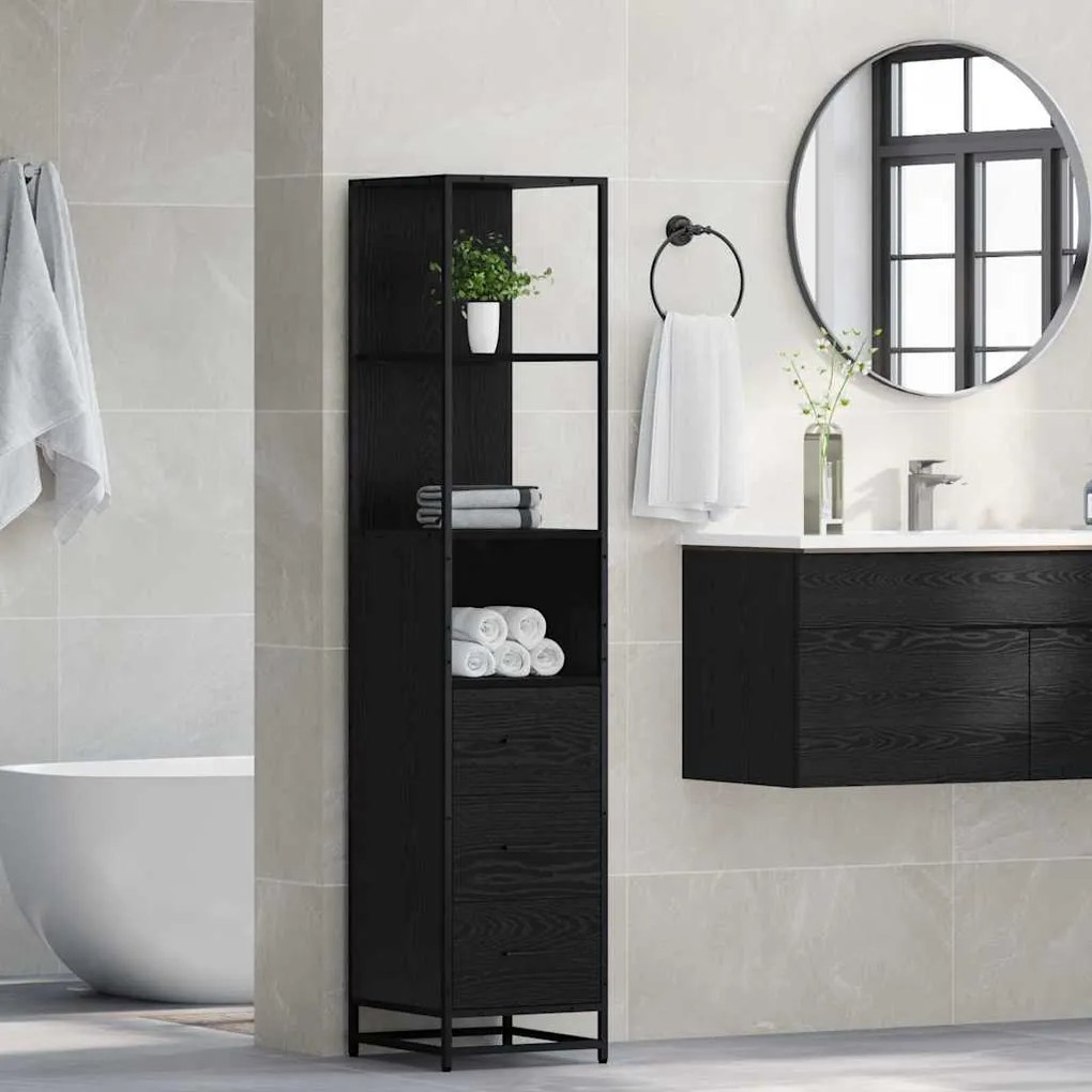 vidaXL Ντουλάπι Μπάνιου με συρτάρι Μαύρη δρυς 35 x 37.5 x 166 εκ.