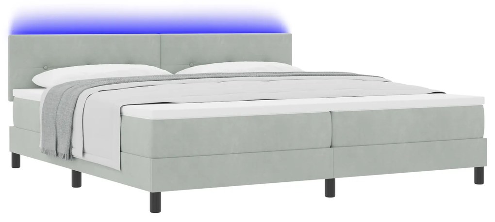 vidaXL Κρεβάτι Box Spring με Στρώμα & LED Φωτισμός Γκρι 200x200 εκ Βελούδο