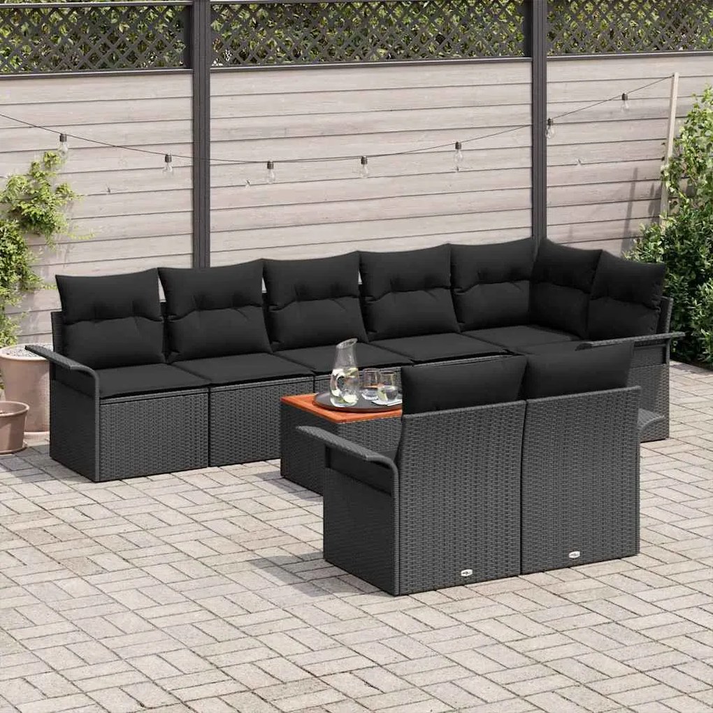 vidaXL Σετ Καναπέ Κήπου 9 pcs Μαύρο Πολυ ράταν
