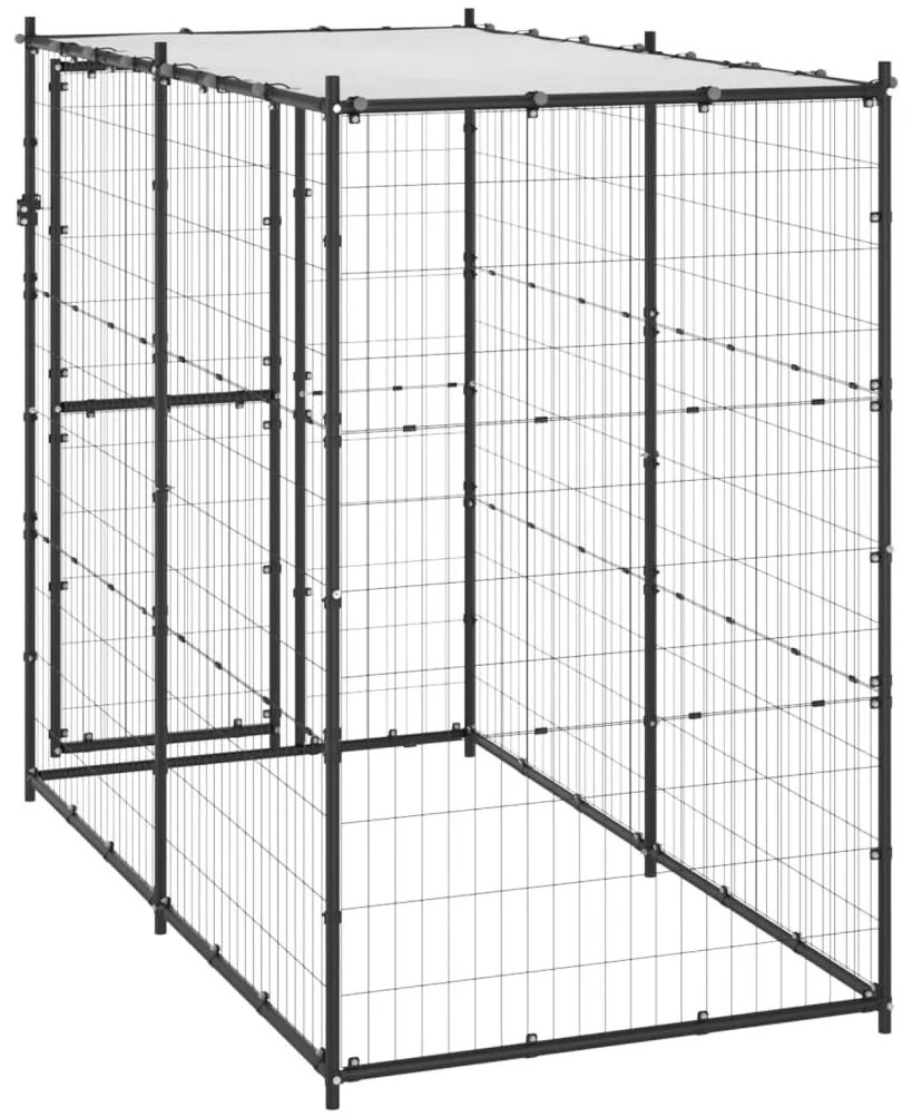 Κλουβί Σκύλου Εξ. Χώρου Ατσάλι 110 x 220 x 180 εκ. με Στέγαστρο - Μαύρο