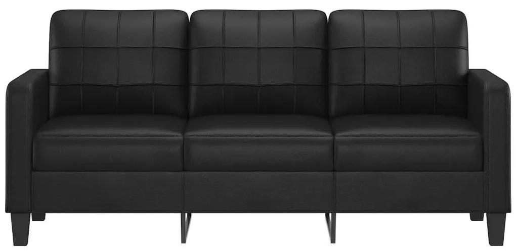 Καναπές Τριθέσιος Μαύρος 180 εκ. από Συνθετικό Δέρμα - Μαύρο