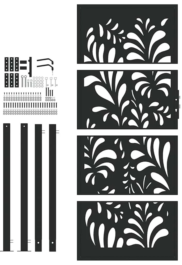 vidaXL Πύλη κήπου Μαύρη 105x205 cm Ατσάλινο σχέδιο κύματος