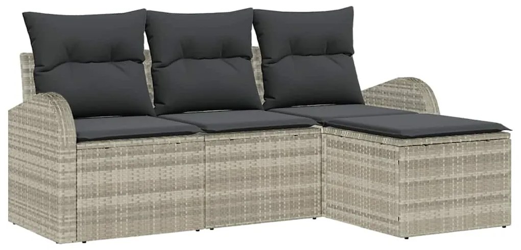 vidaXL Σετ Καναπέ Κήπου με μαξιλάρι 4 pcs Ανοιχτό γκρι Πολυ ράταν