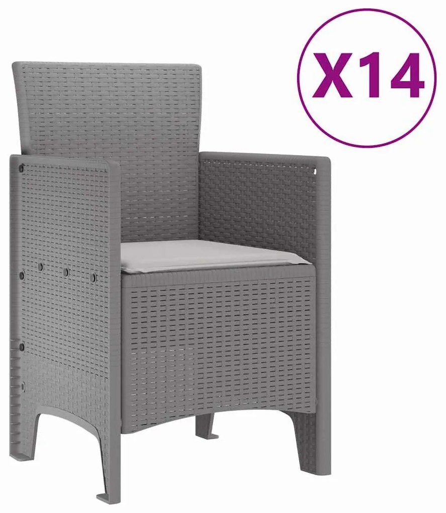 vidaXL Σέτ φαγητού για κήπο 15 pcs Ανοιχτό γκρι Rattan Polt