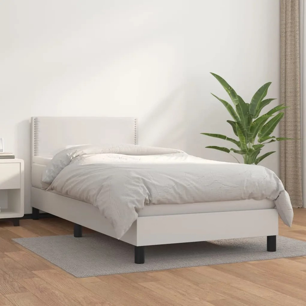 Κρεβάτι Boxspring με Στρώμα Λευκό 90x190εκ. από Συνθετικό Δέρμα