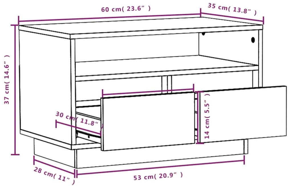 Έπιπλο Τηλεόρασης 60 x 35 x 37 εκ. από Μασίφ Ξύλο Πεύκου - Καφέ