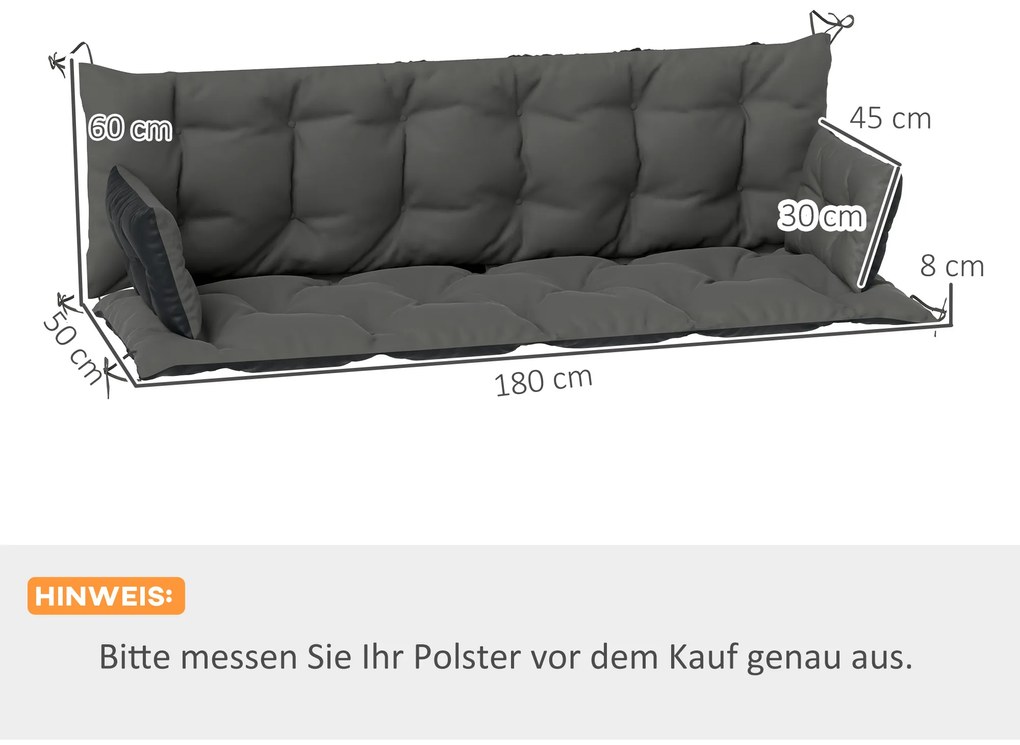 Outsunny Σετ Μαξιλαριών Εξωτερικού Χώρου για Πάγκο ή Κούνια Hollywood, Δίχρωμο, Πολυεστέρας, Αφρός, 180 x 110 x 8 cm, Σκούρο Γκρι