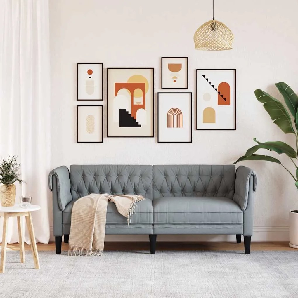 vidaXL Καναπές Διθέσιος Chesterfield Ανοιχτό Γκρι Υφασμάτινος