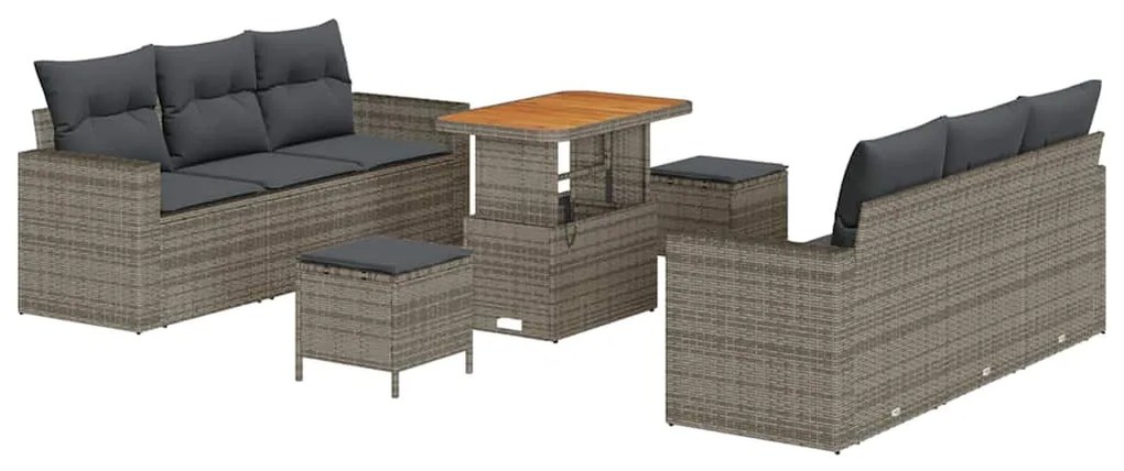 vidaXL Σετ Καναπέ Κήπου Ρυθμιζόμενο ύψος 9 pcs Γκρι συνθετικό ρατάν