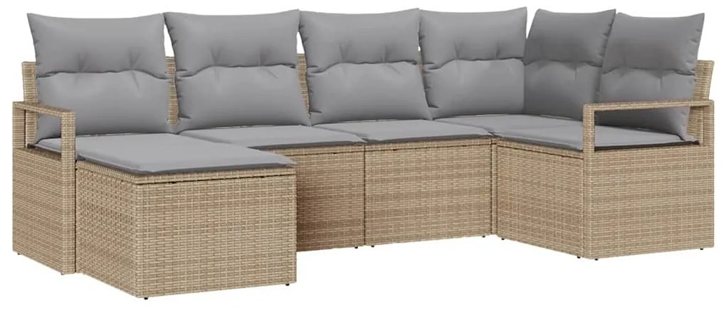 vidaXL Σετ Καναπέ Κήπου 6 pcs Μπεζ Πολυ ράταν