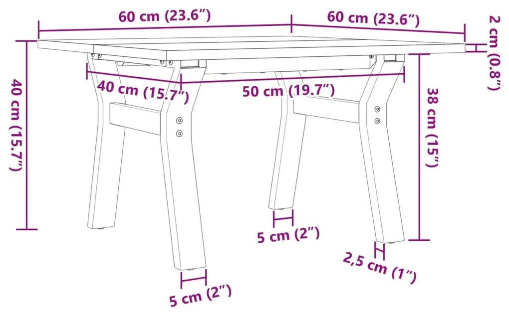 Τραπεζάκι Σαλονιού Πλαίσιο Y 60x60x40εκ Μασίφ Πεύκο/Χυτοσίδηρος - Καφέ