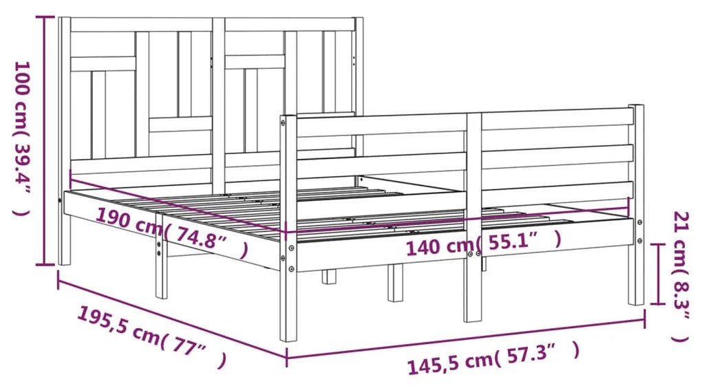 Πλαίσιο Κρεβατιού με Κεφαλάρι Λευκό 140x190 εκ. Μασίφ Ξύλο - Λευκό