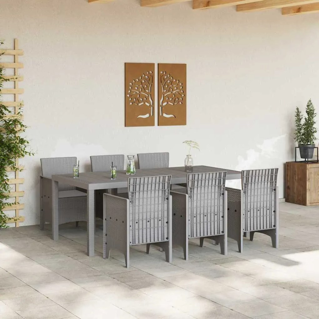 vidaXL Σέτ φαγητού για κήπο 7 pcs Ανοιχτό γκρι Rattan Polt