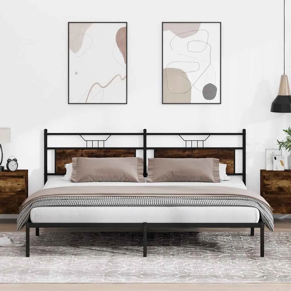 vidaXL Σκελετός Κρεβ. Χωρίς Στρώμα Καπνιστή Δρυς 193x201εκ. Επεξ. Ξύλο